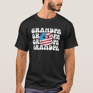 Camiseta Avô Americano Retro Groovy 4 de julho Sorria Fa