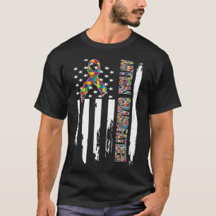 Camiseta Avô Autismo-Autismo Bandeira Americana Presente de