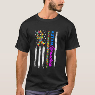 Camiseta Avó Autista Faixa da Bandeira Americana Puzzle Fit