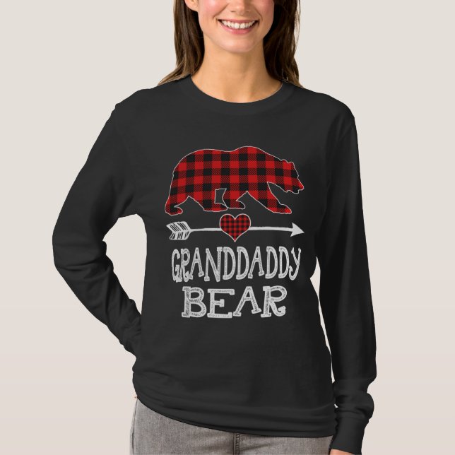 Camiseta Avô Bear Natal Pajama Xadrez Vermelha Buffalo (Frente)
