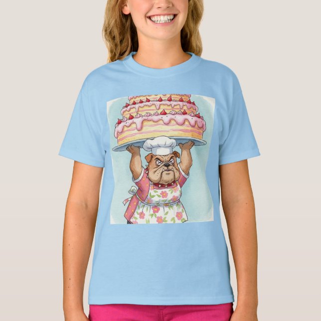 Camiseta Avó Bulldog e um Grande Bolo de Natasha (Frente)