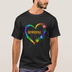 Camiseta Avó Coração Mão Arco-Íris Avó Presente