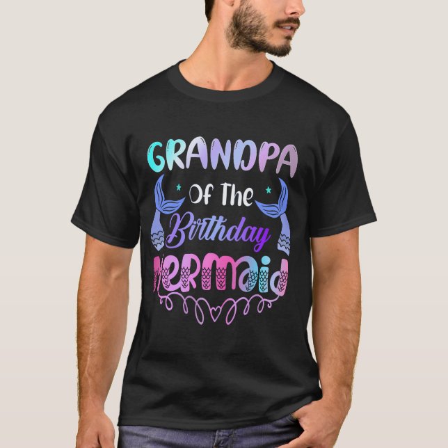 Camiseta Avô Da Família De Sereias De Aniversário Que Corre (Frente)