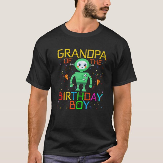 Camiseta Avô Da Família Temática Robótica Birthday Boy (Frente)