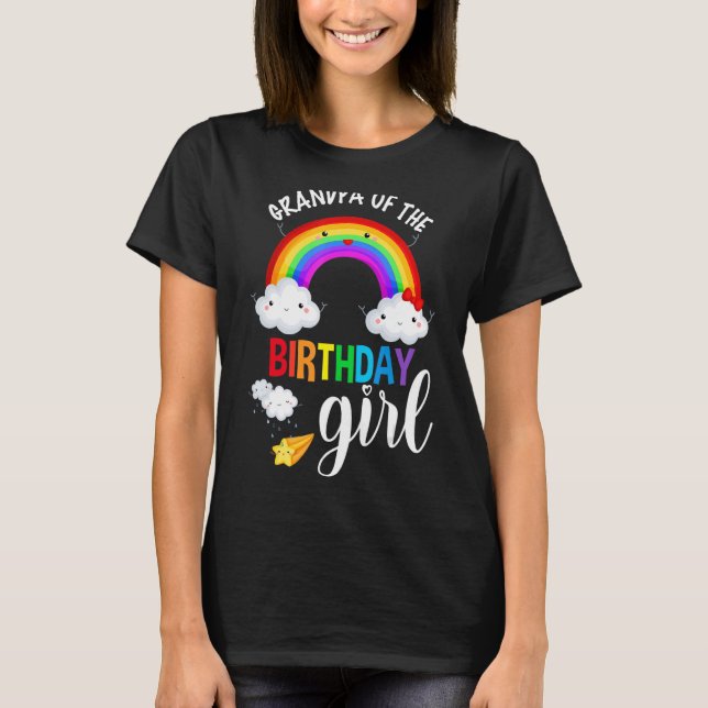 Camiseta Avô da Garota de Aniversário do Arco-Íris B-Day Ma (Frente)