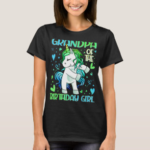 Camiseta Avô da Garota de Aniversário Flagindo Unicorn Gran