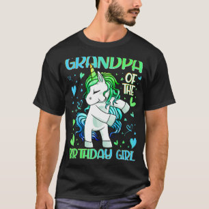 Camiseta Avô da Garota de Aniversário Flagindo Unicorn Gran