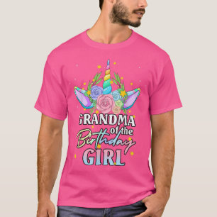Camiseta Avó da Garota de Aniversário Matriz Unicórn Rainbo
