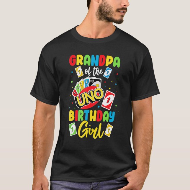 Camiseta Avô da Garota de Aniversário Uno Pai Papa Fath (Frente)
