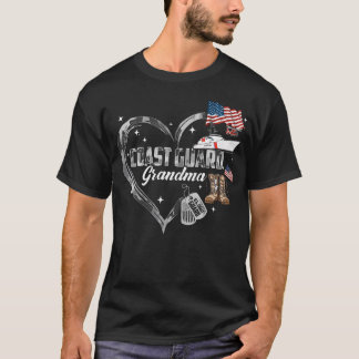 Camiseta Avó da Guarda Costeira Orgulhosa Coração Camuflado
