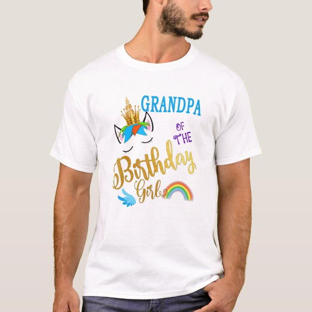 Camiseta Avô Da Rapariga De Aniversário Papa Unicórn Primei (Frente)