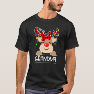 Camiseta Avó de Xadrez de Búfalo Rena de Luz de Natal Famíl