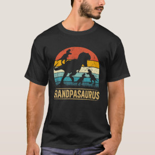 Camiseta Avô Dinossauro T Rex Grandpasauro 3 Crianças Pai