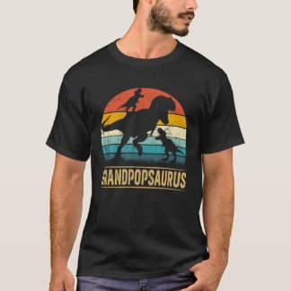 Camiseta Avô Dinossauro T Rex Grandpopsaurus 2 Crianças Fat