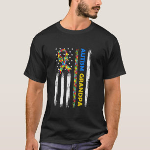 Camiseta Avô do Autismo Fita do Quebra-Cabeça da Bandeira A