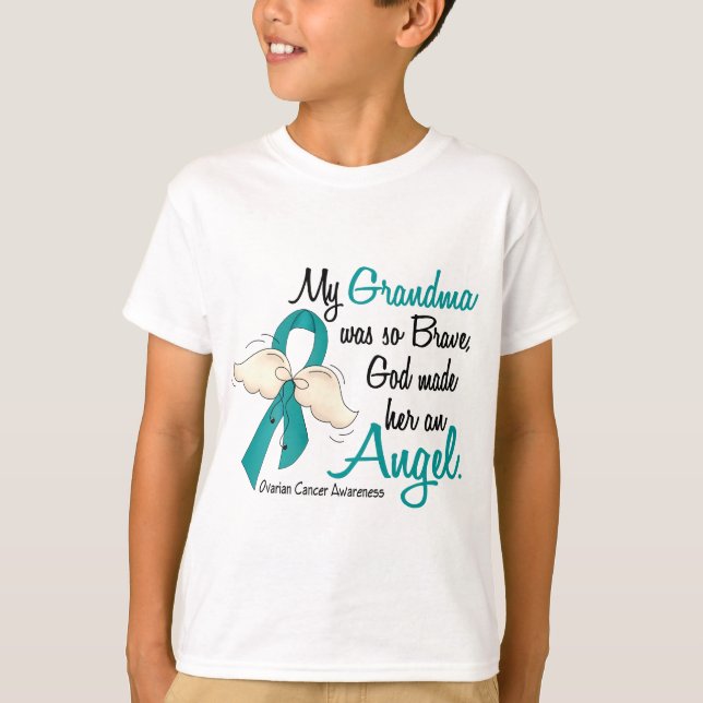 Camiseta Avó do câncer de ovário do anjo 2 (Frente)