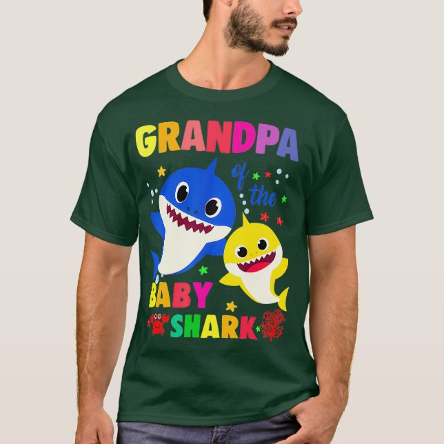 Camiseta Avô Do Tubarão-Bebê Aniversário Tubarão-Vovô (Frente)