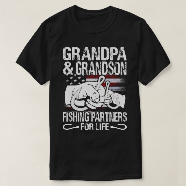 Camiseta Avô e neto Parceiros de Pesca Correspondentes para (Frente do Design)
