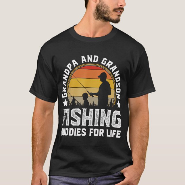 Camiseta Avô e Neto Parceiros de Pesca para a Vida - Fi (Frente)