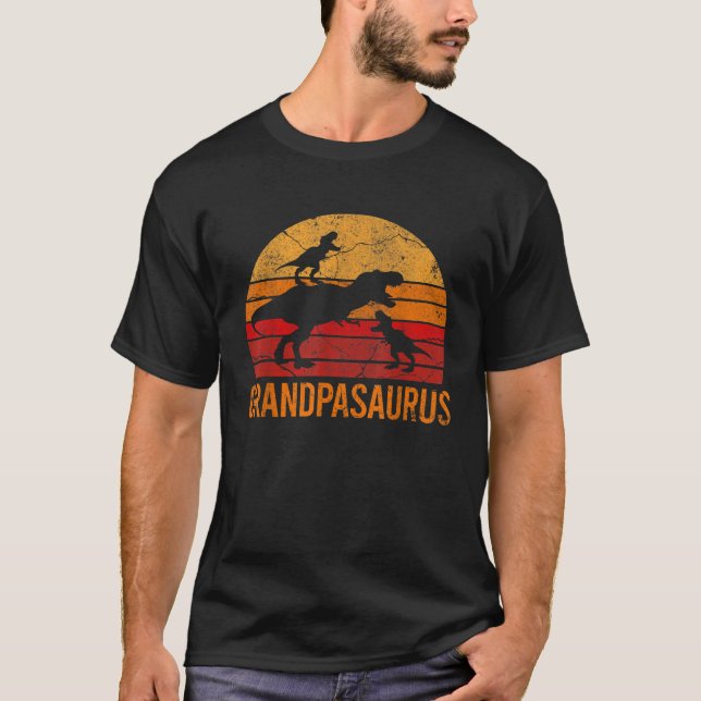 Camiseta Avô Engraçado Pai Dinossauro Presente 2 Dois Crian (Frente)