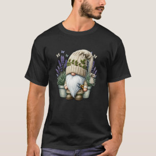 Camiseta Avô Gnomo do Jardim Com Plantas de Lilás Em Vasos
