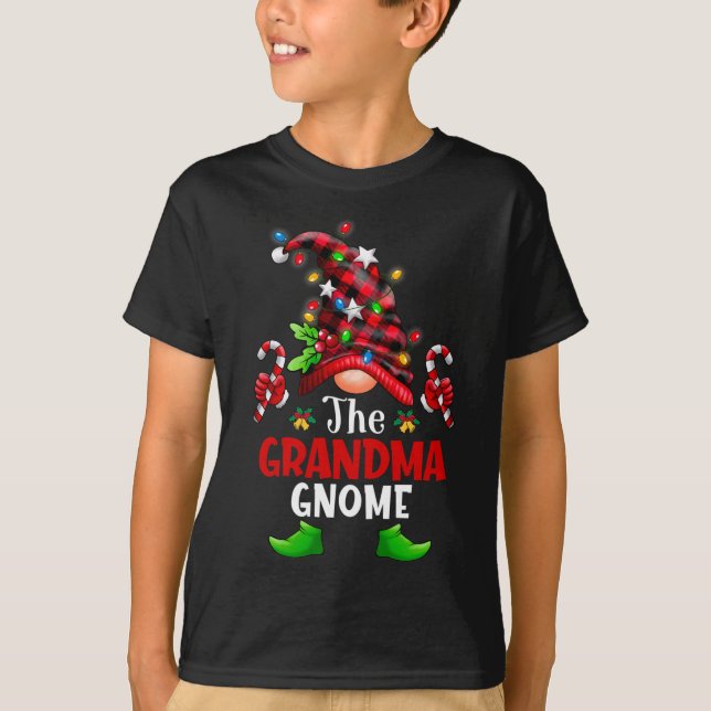 Camiseta Avó Gnomo Natal Buffalo Xadrez Family Gnomo (Frente)
