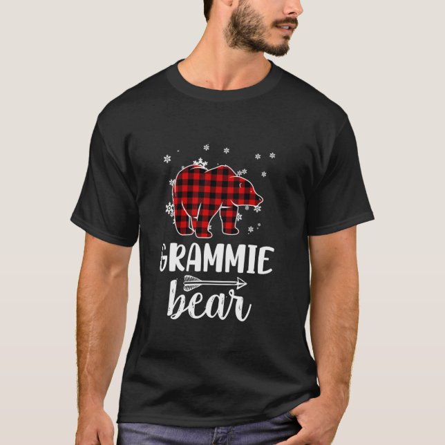 Camiseta Avó Grammie Bear Xmas Pajama Red Xadrez Buffalo (Frente)