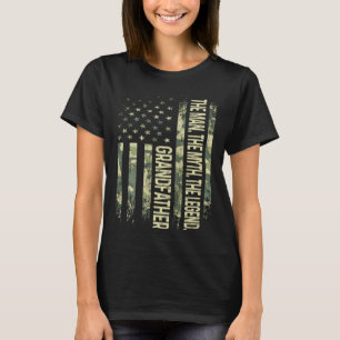 Camiseta Avô Homem Mito Lenda Camuflagem Bandeira Americana