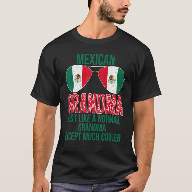 Camiseta Avó mexicana Bandeira do México Óculos escuros Da  (Frente)
