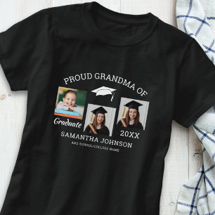 Camiseta Avó Orgulhosa de Graduado 3 Colagem de Fotos Preto