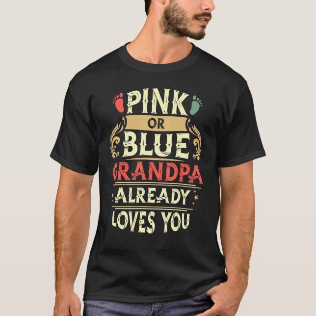 Camiseta Avô Rosa Ou Azul Já Te Ama Retro (Frente)