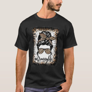 Camiseta Avó Sangrenta Vida Leopardo Mensagem Mulher Bun Mo