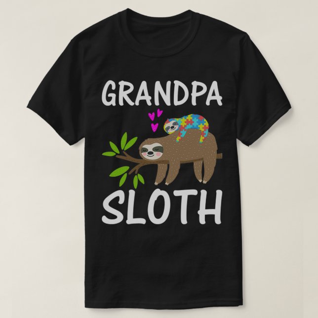 Camiseta Avô Sloth Hearts Autista Lama Autismo Awarene (Frente do Design)