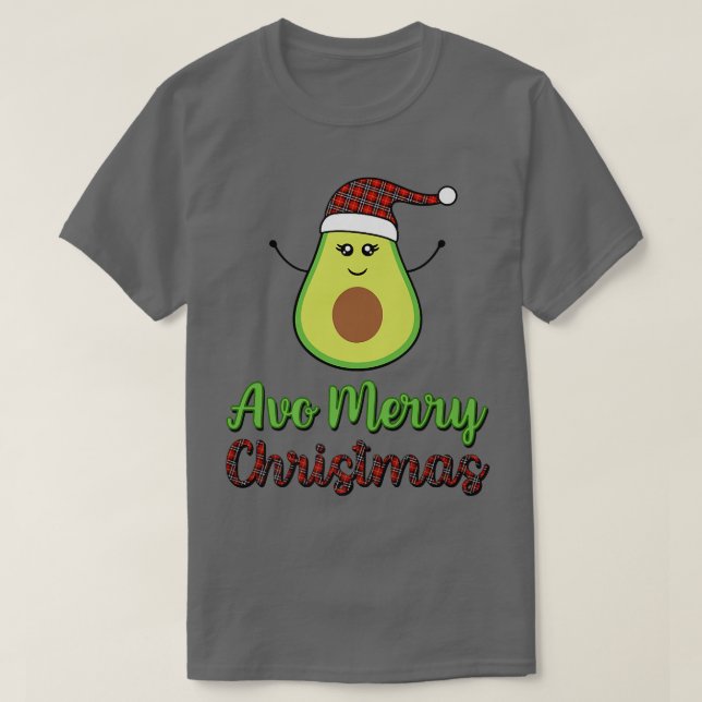 Camiseta Avocado Avo Feliz Xadrez de Natal Santa Hat Tet Ve (Frente do Design)