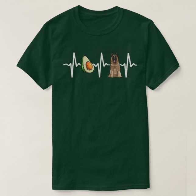 Camiseta Avocado Belga Tervuren Heartbeat Dog Lover (Frente do Design)