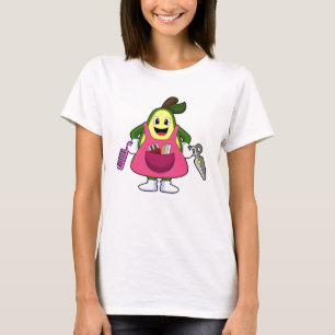 Camiseta Avocado como cabeleireiro com tesoura e comb