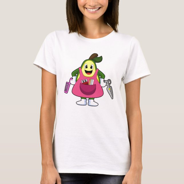 Camiseta Avocado como cabeleireiro com tesoura e comb (Frente)