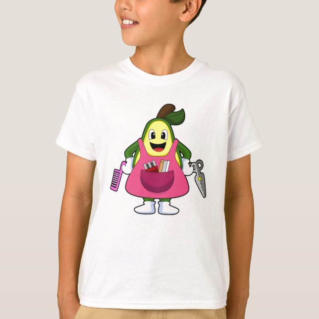 Camiseta Avocado como cabeleireiro com tesoura e comb (Frente)