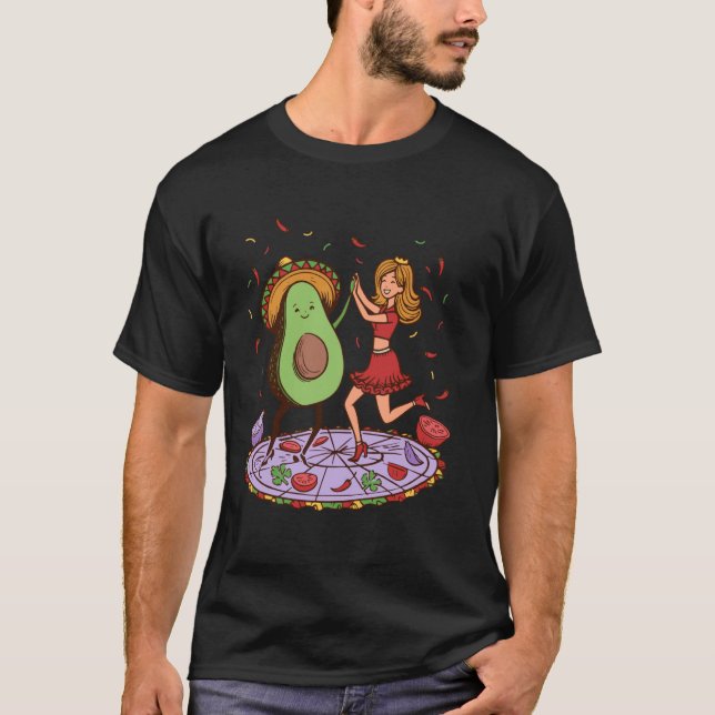 Camiseta Avocado Dançando Salsa Cinco de Mayo Mexicano Avoc (Frente)