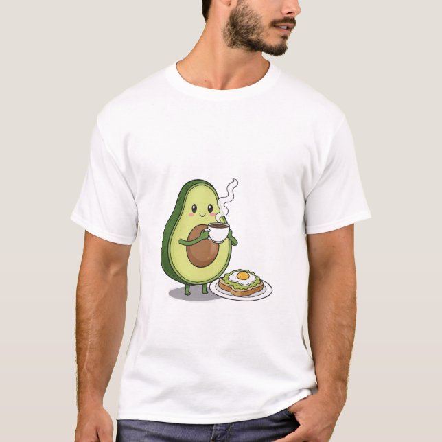 Camiseta Avocado drinking coffee and eating avocado on toas (Frente)