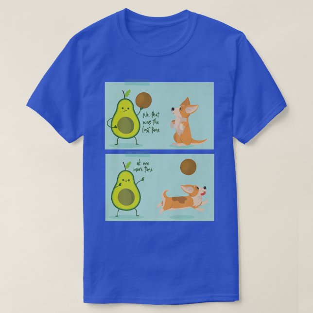 Camiseta Avocado E Corgi Jogando Fetch Fetch (Frente do Design)