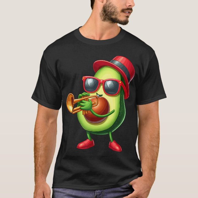 Camiseta Avocado Sunglasses Playing Trumpet Funny Fruit Ins (Frente)
