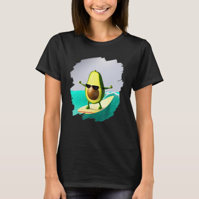Camiseta Avocado Surfing Surfer Riding Wave Ocean Cool Surf (Frente)