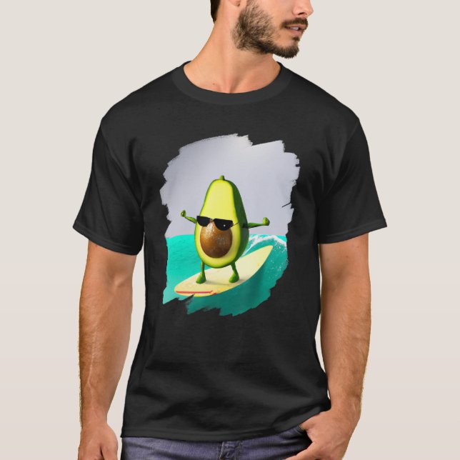 Camiseta Avocado Surfing Surfer Riding Wave Ocean Cool Surf (Frente)