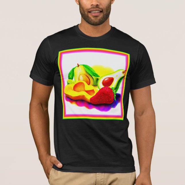 Camiseta Avocado tropical, morango e manga. Comprar Agora (Frente)