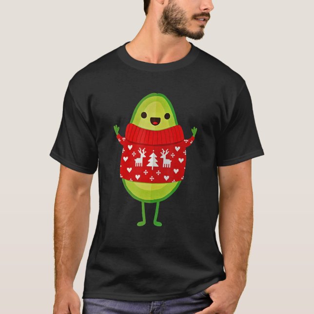 Camiseta Avocado Wearing Ugly Sweater Merry Christmas (Frente)