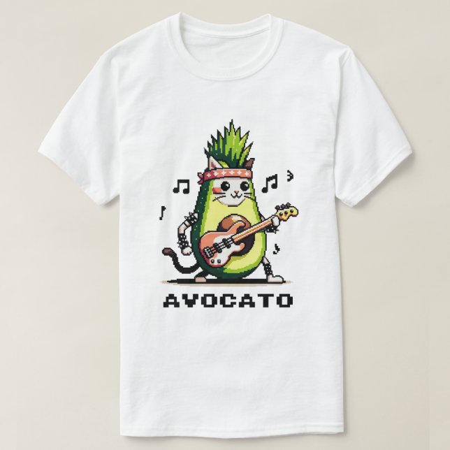 Camiseta Avocato Bhelps - Punk Cat Avocado Pixel Art (Frente do Design)