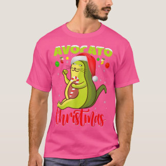 Camiseta Avocato Cat Lover Xmas Luzes Papais noeis Avocado 