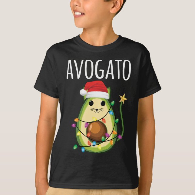 Camiseta Avogato Papais noeis Avocado Gato de Natal Engraça (Frente)