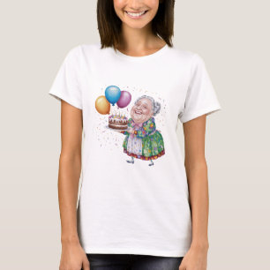 Camiseta Avozinho engraçado avental floral arte de aniversá